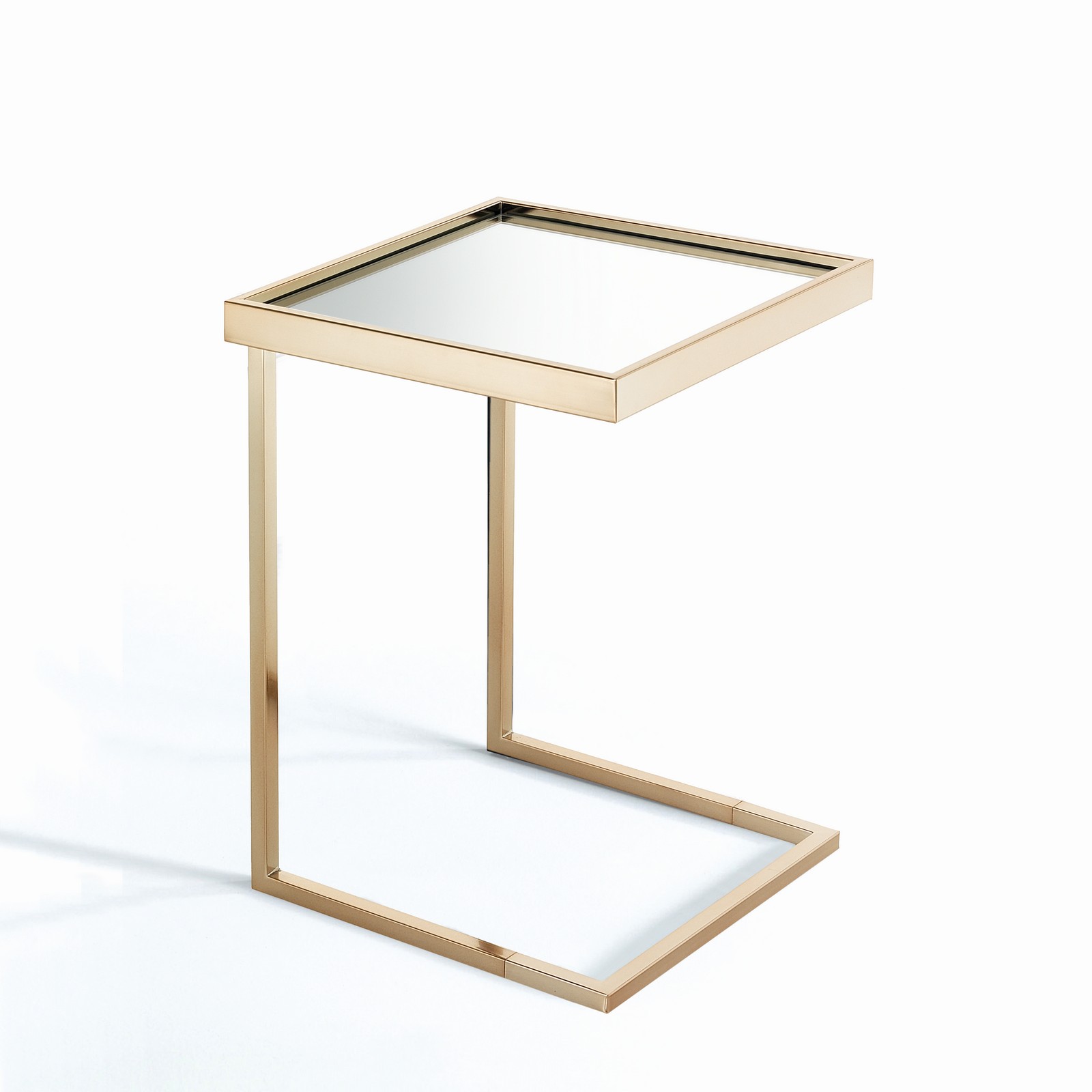 Tavolino comodino ALDO ORO vetro a specchio acciaio verniciato Oro Rosa lucido  "Rose Gold" H56 L40 P40