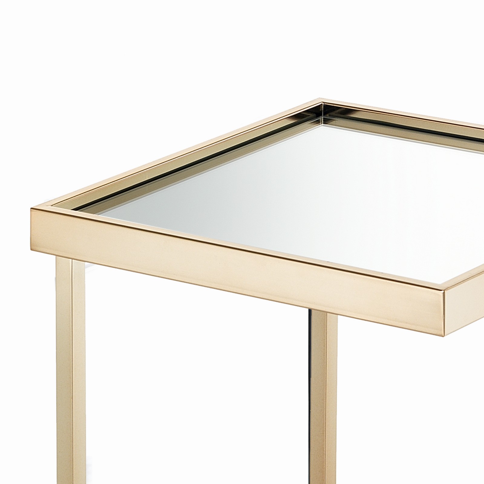 Tavolino comodino ALDO ORO vetro a specchio acciaio verniciato Oro Rosa lucido  "Rose Gold" H56 L40 P40