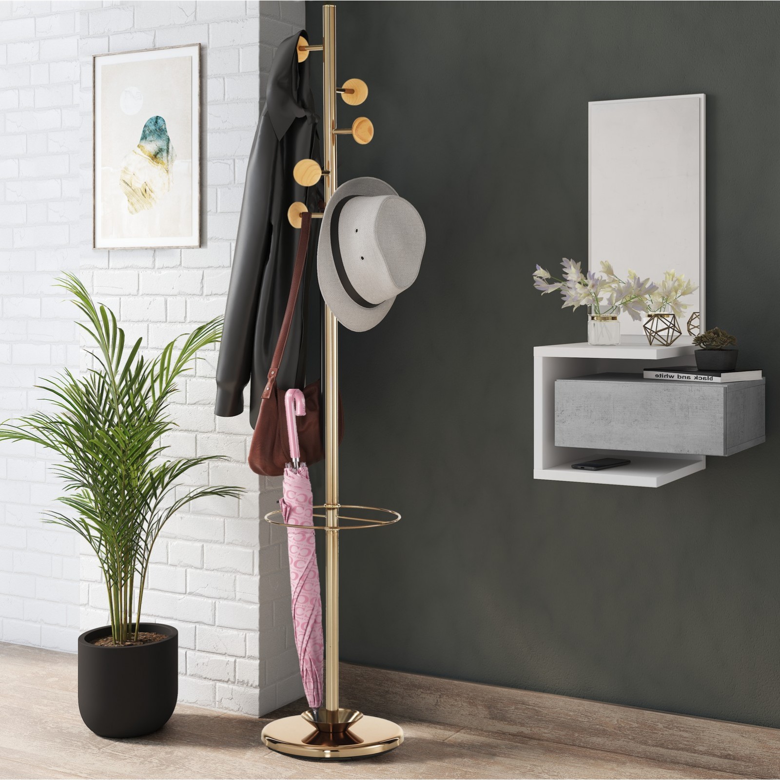 Appendiabiti porta ombrelli BOBO ORO acciaio verniciato Oro Rosa lucido  "Rose Gold" H180 D28