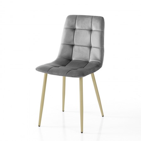 Sedia  LUCREZIA GRIGIO / ORO  velluto Grigio struttura metallo verniciato Champagne Oro opaco  cm H85 L42 P53