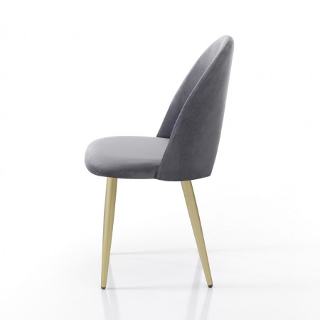 Sedia POPPY GREY / GOLD  morbido tessuto effetto velluto colore Grigio cm H87 L48 P54