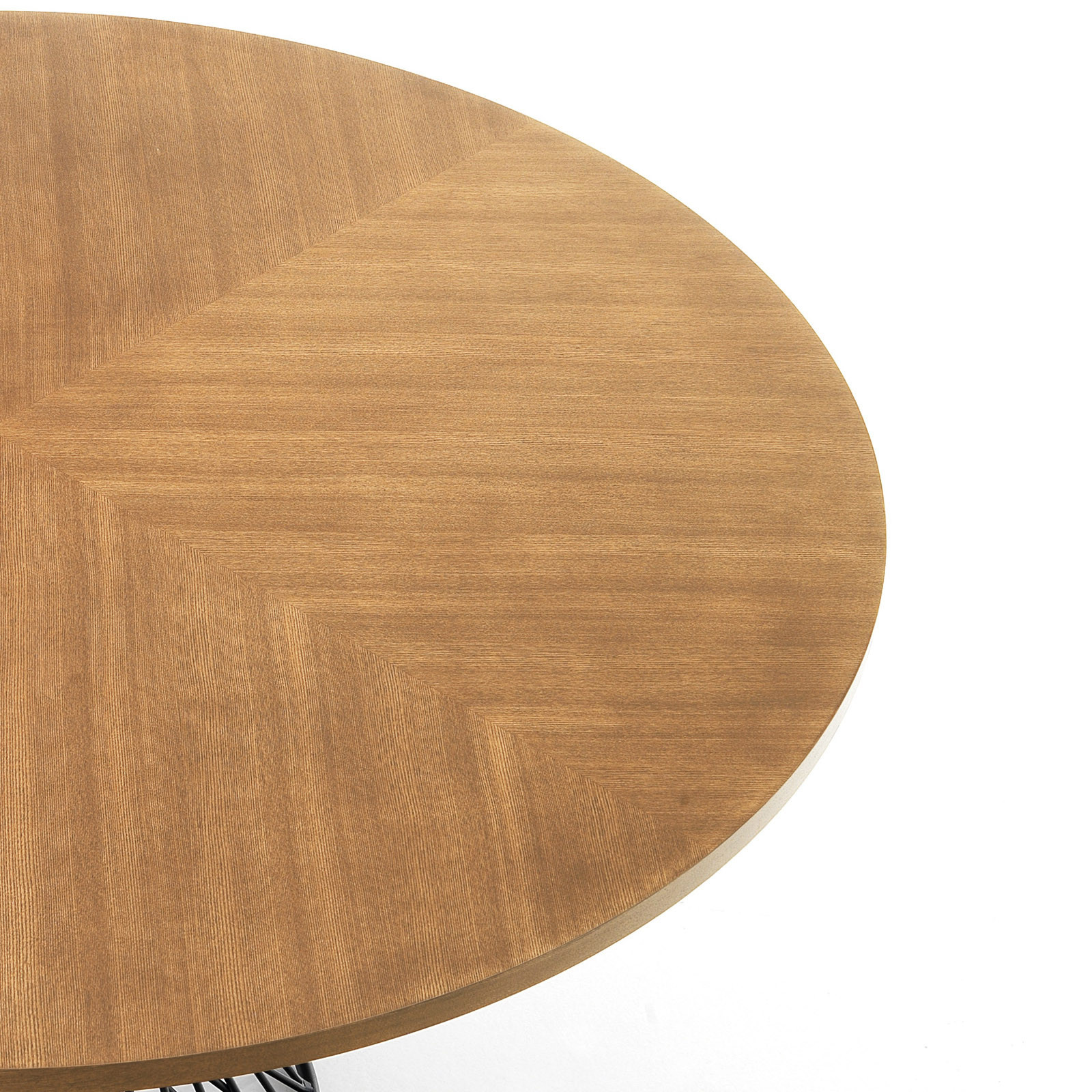 Tavolo Rotondo in legno Caleb impiallacciato finitura Rovere e Base in metallo Nero opaco, diametro 137 cm