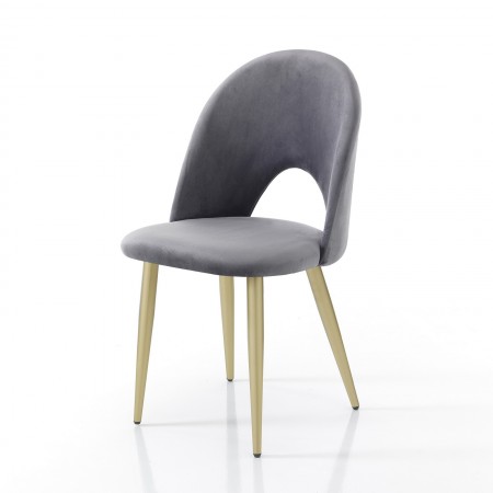 Sedia POPPY GREY / GOLD  morbido tessuto effetto velluto colore Grigio cm H87 L48 P54