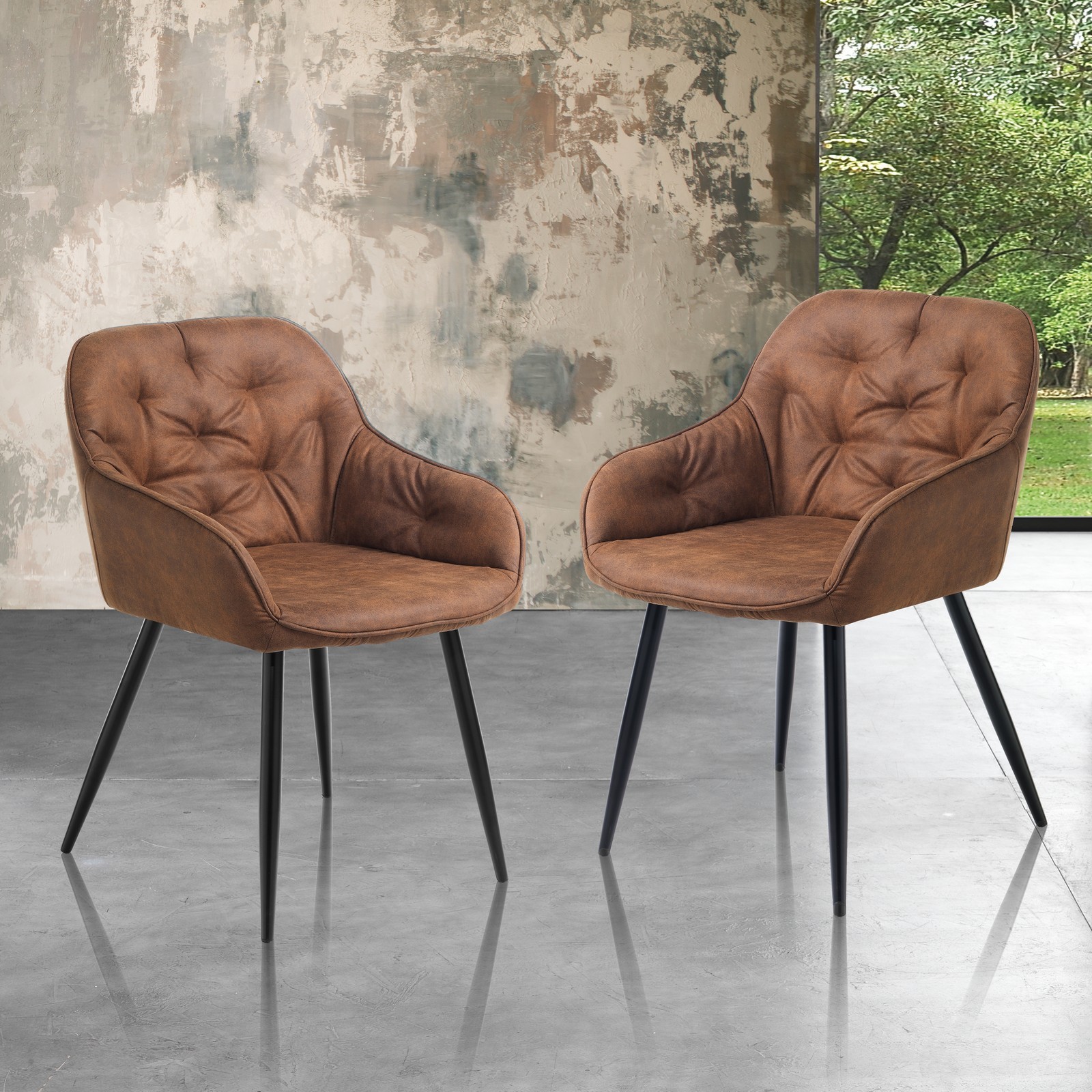Sedia Imbottita Unique Brown in tessuto con effetto invecchiato Marrone metallo Nero opaco, 56x59xh78 cm