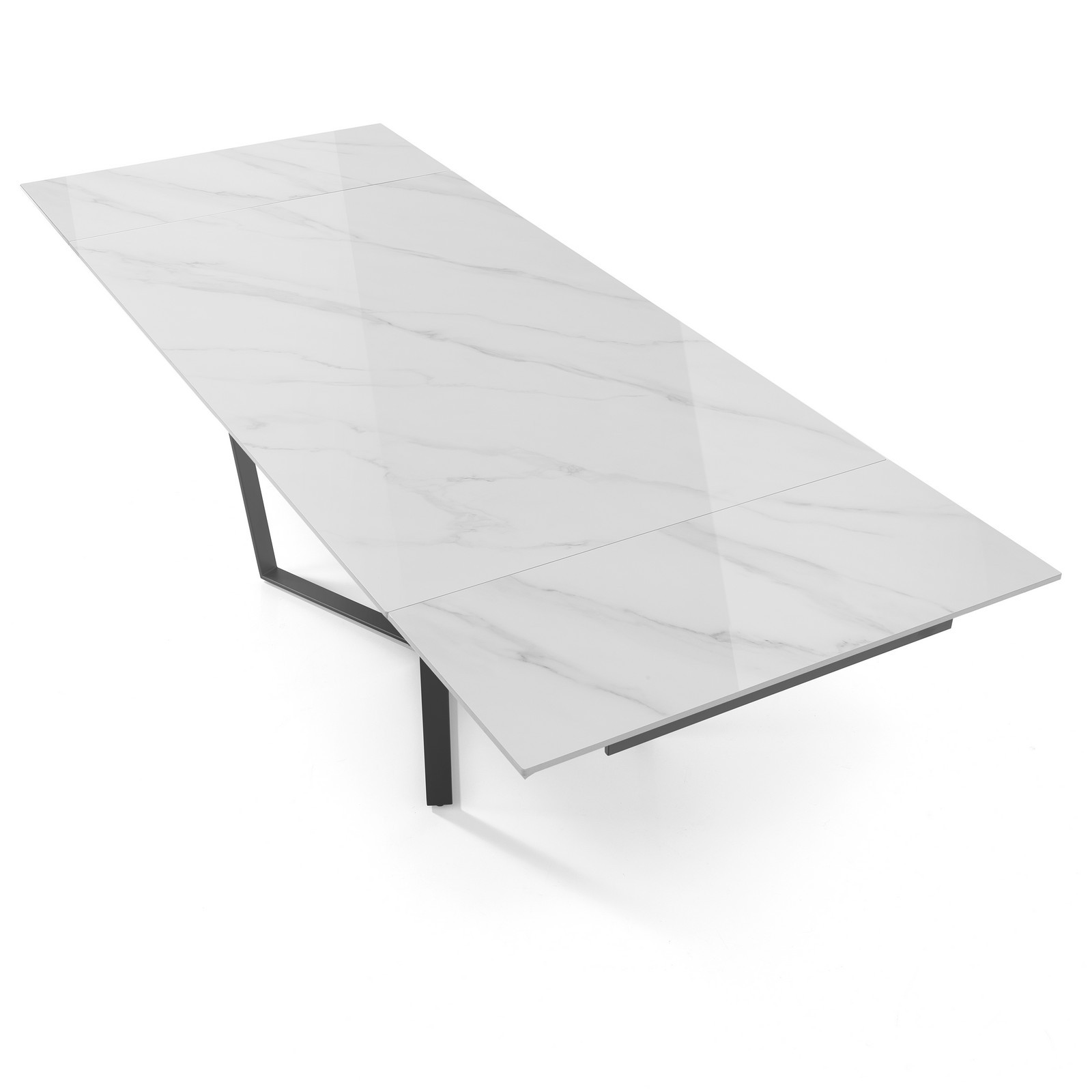 Tavolo allungabile BENNY MARMO BIANCO base Grigio opaco piano ceramica finitura Marmo Bianco lucido H75 P91 L160/240