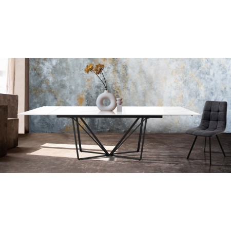 Tavolo allungabile BENNY MARMO BIANCO base Grigio opaco piano ceramica finitura Marmo Bianco lucido H75 P91 L160/240