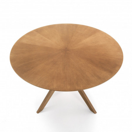 Tavolo Rotondo in legno Chase impiallacciato finitura Rovere e Gambe in legno massello, diametro 137 cm