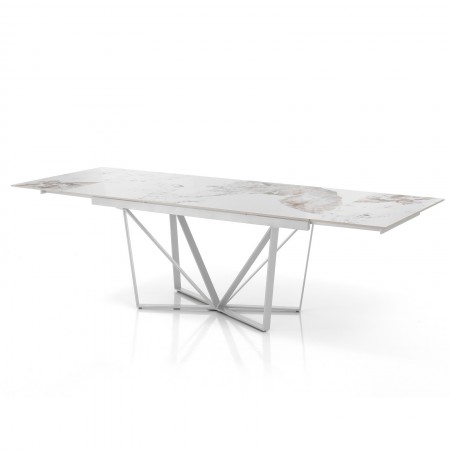 Tavolo allungabile  BENNY MARMO ONICE base verniciata Bianco opaco piano ceramica finitura Marmo Onice lucido H75 P91 L160/240