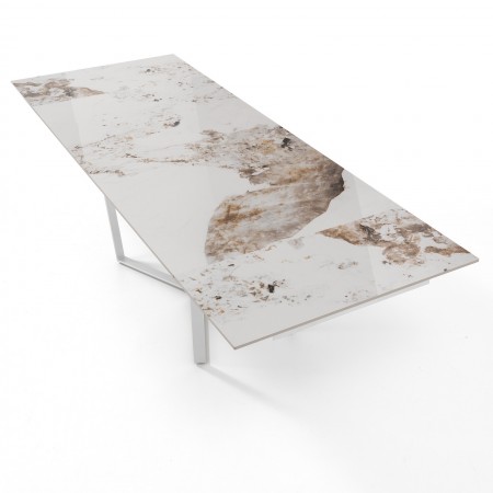 Tavolo allungabile  BENNY MARMO ONICE base verniciata Bianco opaco piano ceramica finitura Marmo Onice lucido H75 P91 L160/240