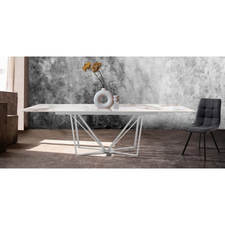Tavolo allungabile  BENNY MARMO ONICE base verniciata Bianco opaco piano ceramica finitura Marmo Onice lucido H75 P91 L160/240