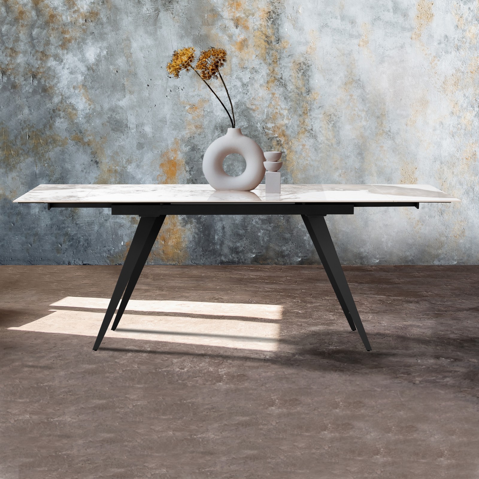 Tavolo allungabile SHARA MARMO BIANCO basamento Grigio opaco piano ceramica finitura Marmo Onice lucido cm H75 P.81 L140