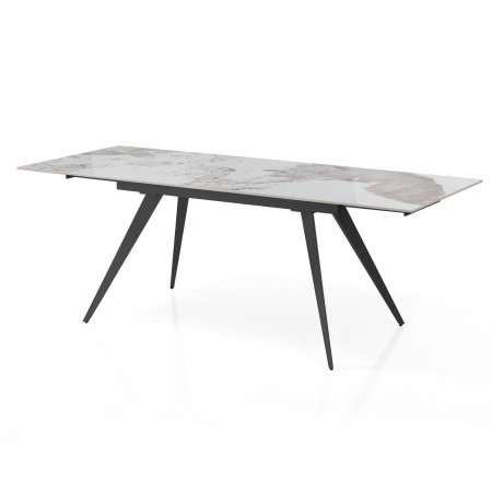 Tavolo allungabile SHARA MARMO BIANCO basamento Grigio opaco piano ceramica finitura Marmo Onice lucido cm H75 P.81 L140/170/200