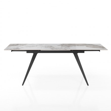 Tavolo allungabile SHARA MARMO BIANCO basamento Grigio opaco piano ceramica finitura Marmo Onice lucido cm H75 P.81 L140/170/200