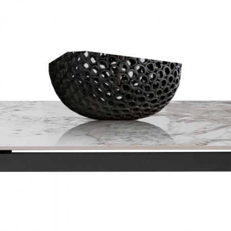 Tavolo allungabile SHARA MARMO BIANCO basamento Grigio opaco piano ceramica finitura Marmo Onice lucido cm H75 P.81 L140/170/200