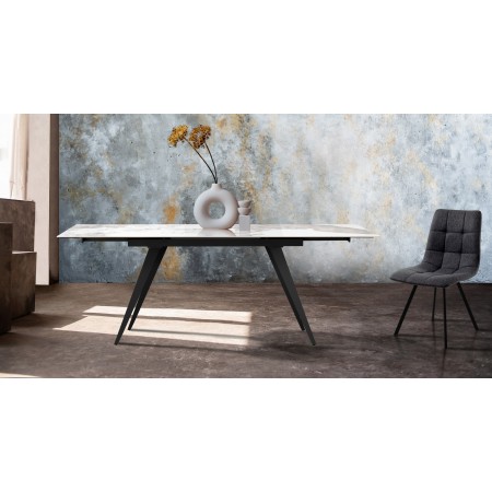 Tavolo allungabile SHARA MARMO BIANCO basamento Grigio opaco piano ceramica finitura Marmo Onice lucido cm H75 P.81 L140/170/200