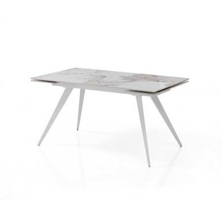 Tavolo allungabile SHARA MARMO ONICE basamento Bianco opaco piano ceramica finitura Marmo Onice lucido cm H75 P81 L140/170/200