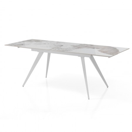 Tavolo allungabile SHARA MARMO ONICE basamento Bianco opaco piano ceramica finitura Marmo Onice lucido cm H75 P81 L140/170/200