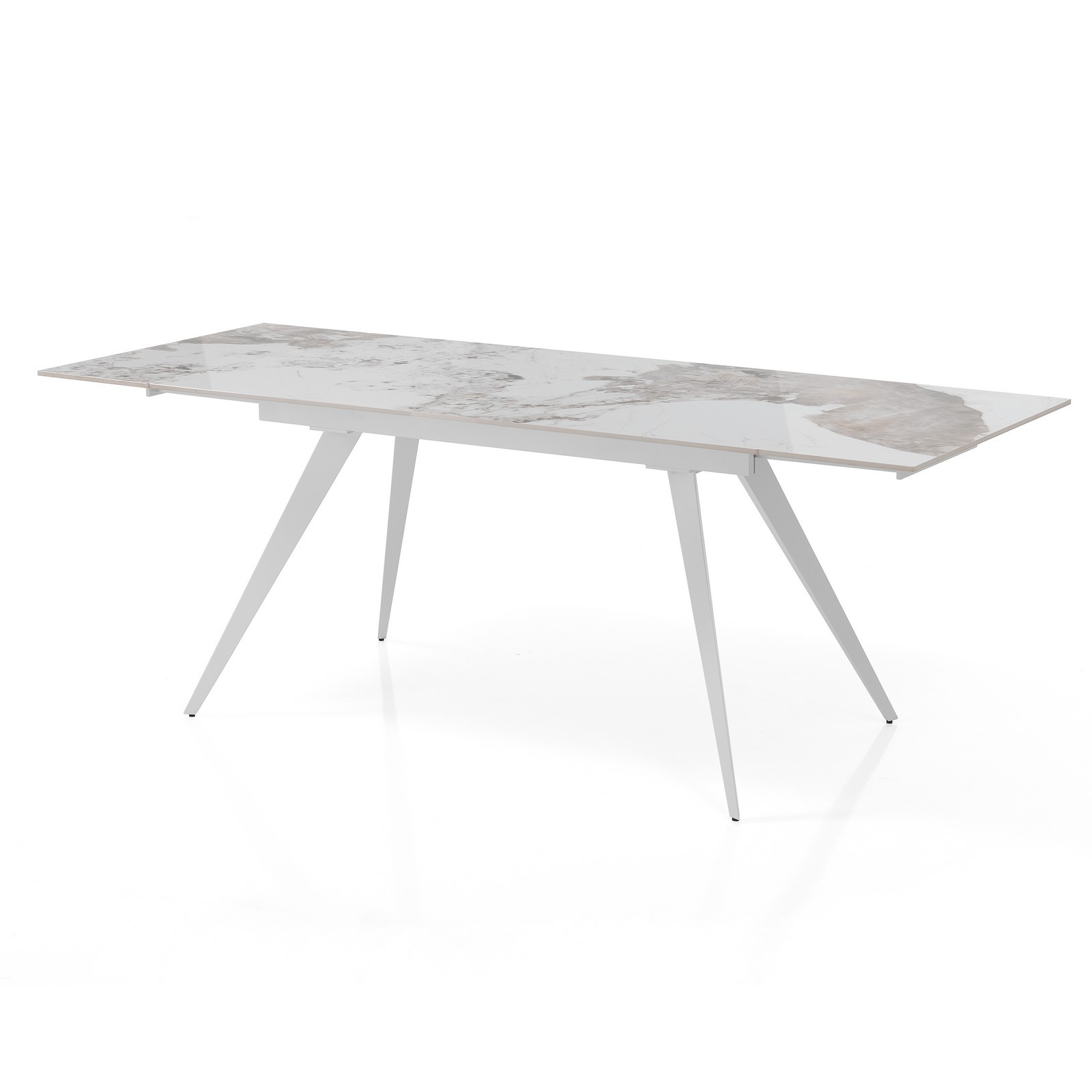 Tavolo allungabile SHARA MARMO ONICE basamento Bianco opaco piano ceramica finitura Marmo Onice lucido cm H75 P81 L140/170/200