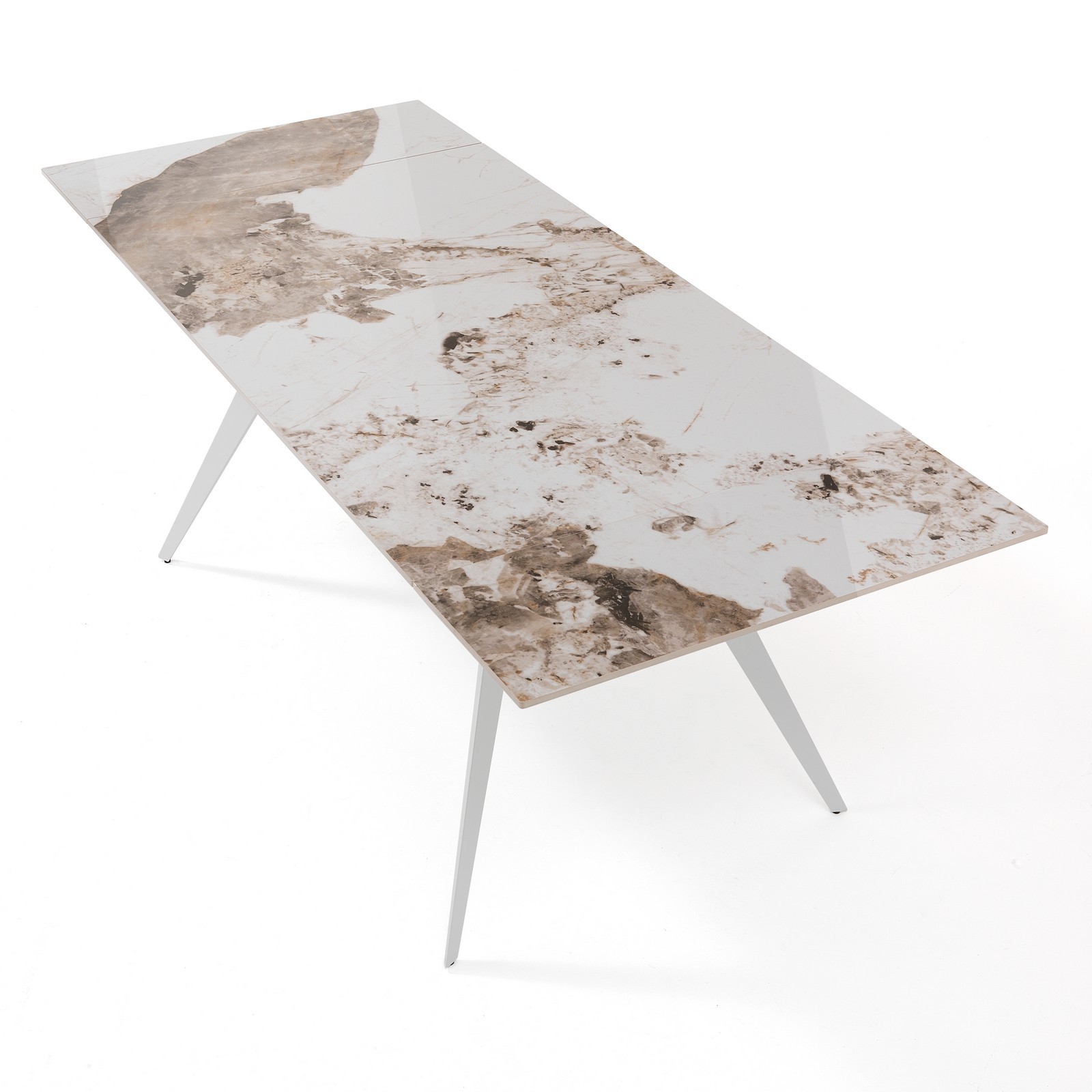 Tavolo allungabile SHARA MARMO ONICE basamento Bianco opaco piano ceramica finitura Marmo Onice lucido cm H75 P81 L140/170/200