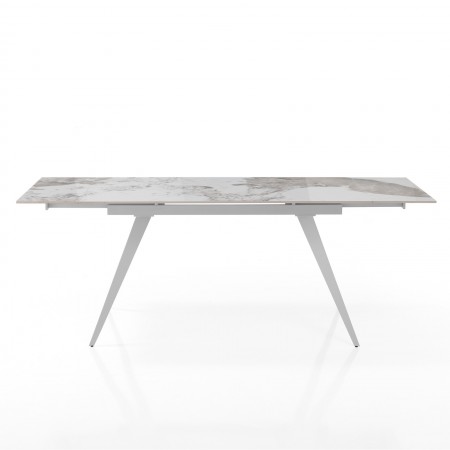 Tavolo allungabile SHARA MARMO ONICE basamento Bianco opaco piano ceramica finitura Marmo Onice lucido cm H75 P81 L140/170/200