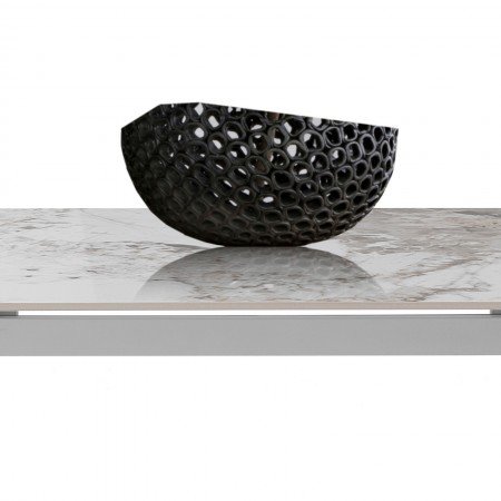 Tavolo allungabile SHARA MARMO ONICE basamento Bianco opaco piano ceramica finitura Marmo Onice lucido cm H75 P81 L140/170/200