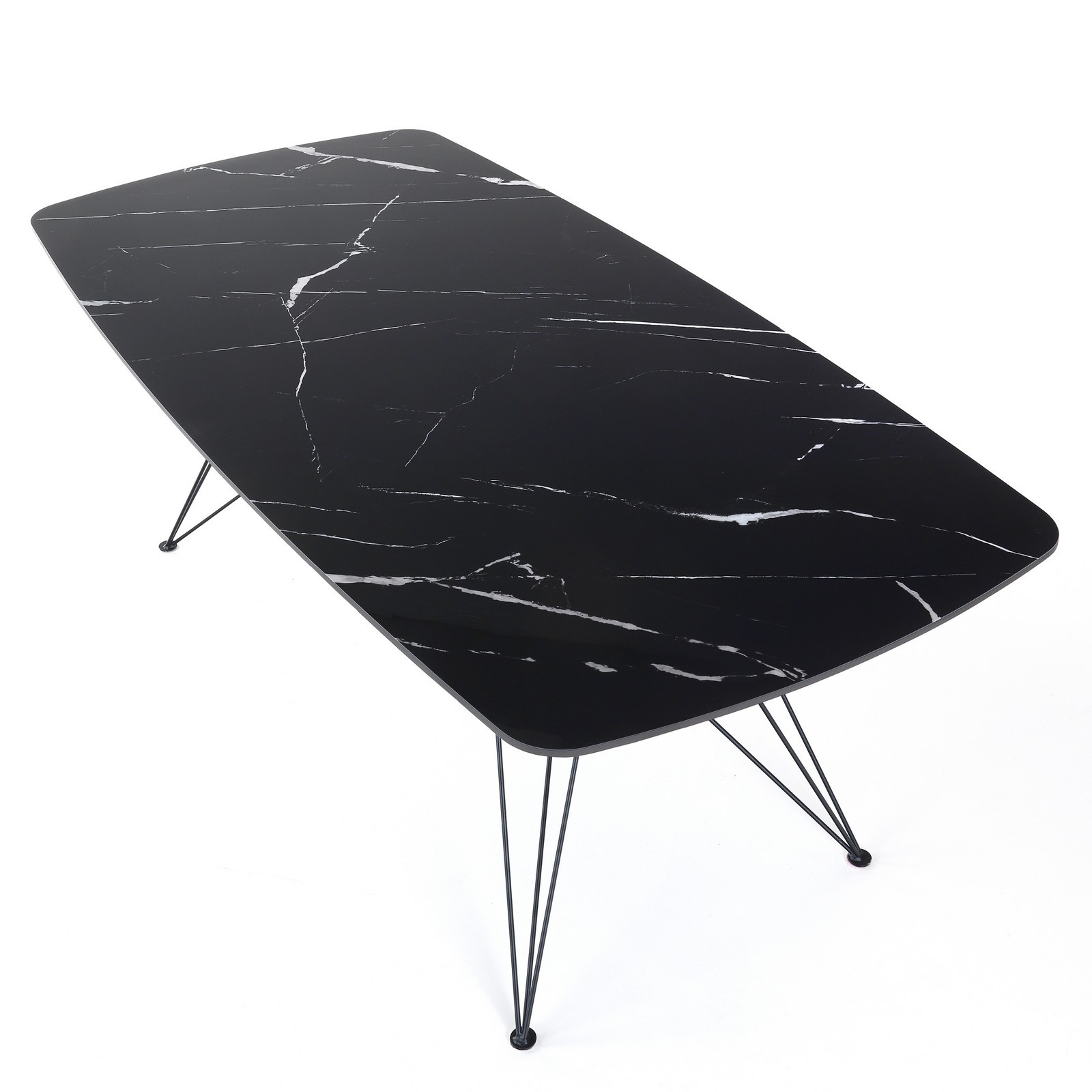 Tavolo scrivania JACOB BLACK MARBLE struttura metallo Nero opaco piano ceramica effetto Marmo Nero Lucido cm H77 L180 P90