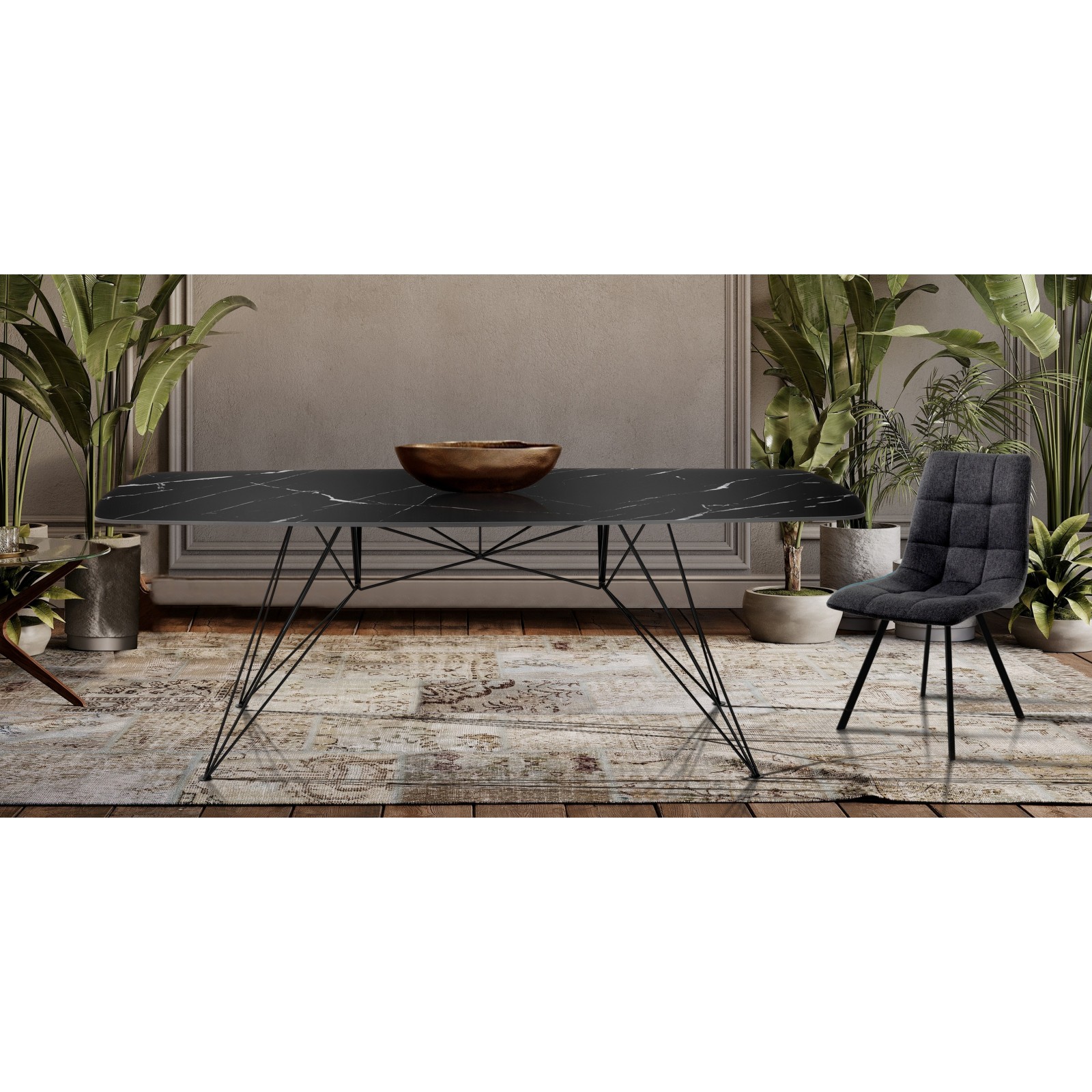 Tavolo scrivania JACOB BLACK MARBLE struttura metallo Nero opaco piano ceramica effetto Marmo Nero Lucido cm H77 L180 P90