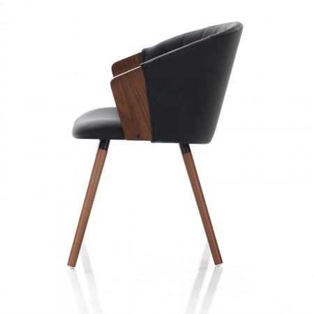 Sedia VERONIKA legno multistrato curvato tinto finitura Noce pelle sintetica Nera cm H75 L60 P57