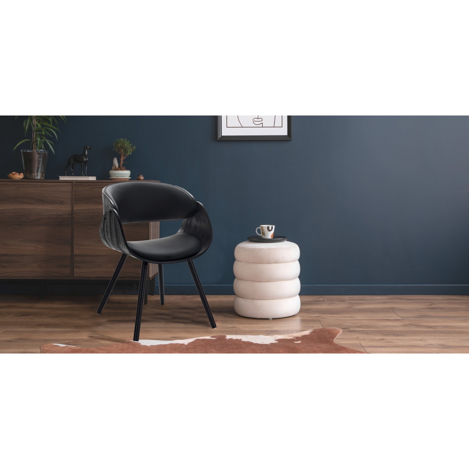 Sedia MARY EVO TOTAL BLACK legno multistrato curvato tinto Nero opaco pelle sintetica Nera H73 L54 P52