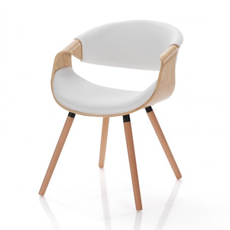 Sedia CAMBRIDGE 2 ROVERE legno multistrato curvato tinto finitura Rovere pelle sintetica Bianca H72 L53 P59
