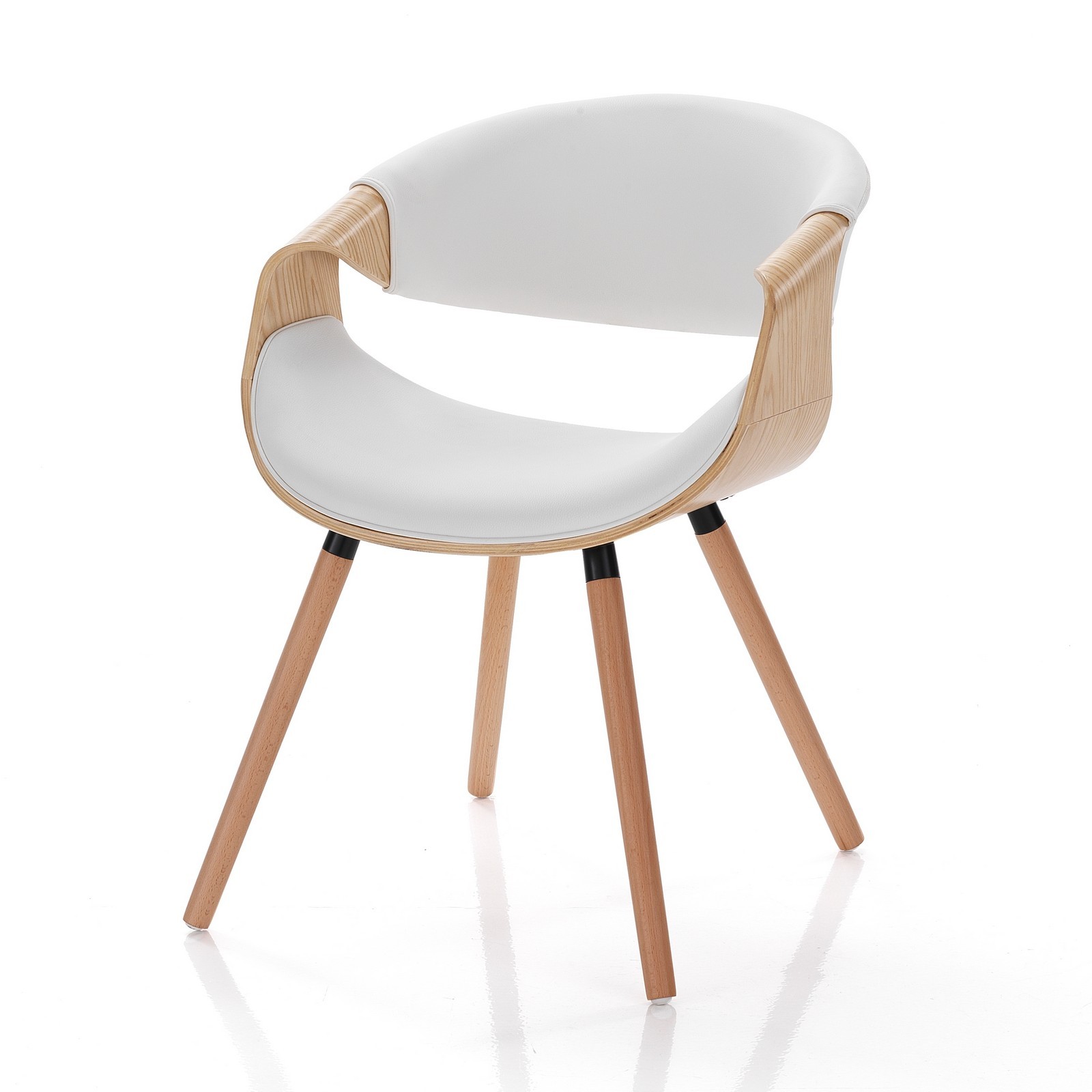 Sedia CAMBRIDGE 2 ROVERE legno multistrato curvato tinto finitura Rovere pelle sintetica Bianca H72 L53 P59
