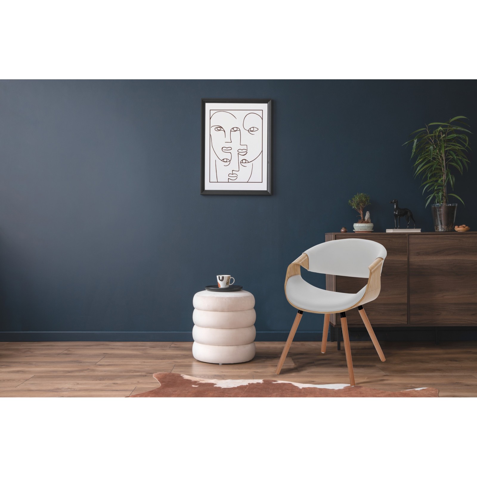 Sedia CAMBRIDGE 2 ROVERE legno multistrato curvato tinto finitura Rovere pelle sintetica Bianca H72 L53 P59