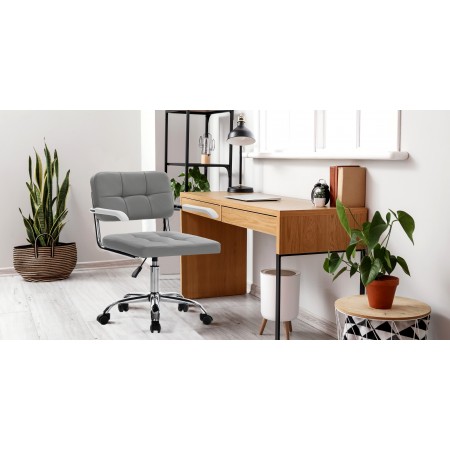 Poltrona da ufficio MALMO acciaio cromato pelle sintetica Grigia H79/89 L58,5 P54