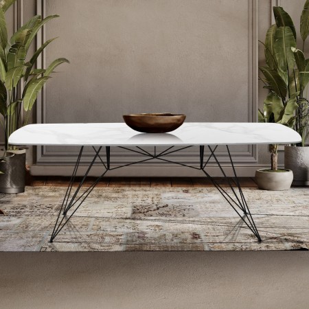 Tavolo scrivaniaJACOB WHITE MARBLE struttura metallo Nero piano ceramica effetto Marmo Calacatta Bianco cm H77 L180 P90