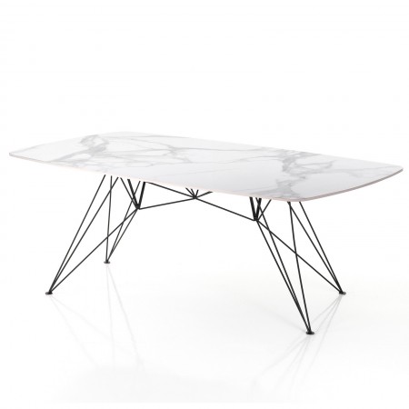 Tavolo scrivaniaJACOB WHITE MARBLE struttura metallo Nero piano ceramica effetto Marmo Calacatta Bianco cm H77 L180 P90