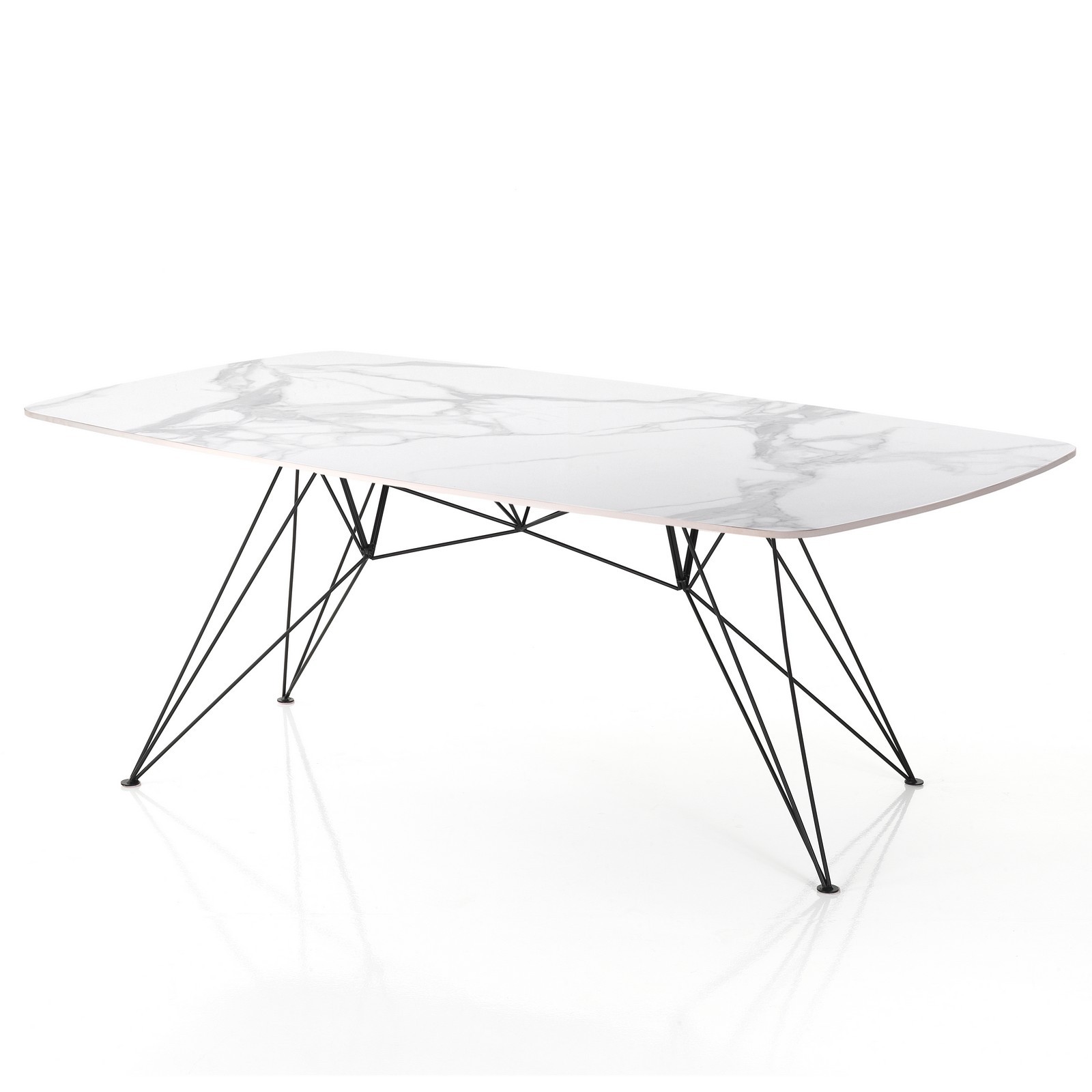 Tavolo scrivaniaJACOB WHITE MARBLE struttura metallo Nero piano ceramica effetto Marmo Calacatta Bianco cm H77 L180 P90