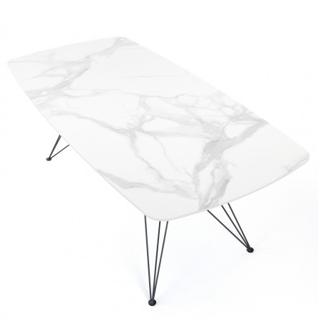 Tavolo scrivaniaJACOB WHITE MARBLE struttura metallo Nero piano ceramica effetto Marmo Calacatta Bianco cm H77 L180 P90