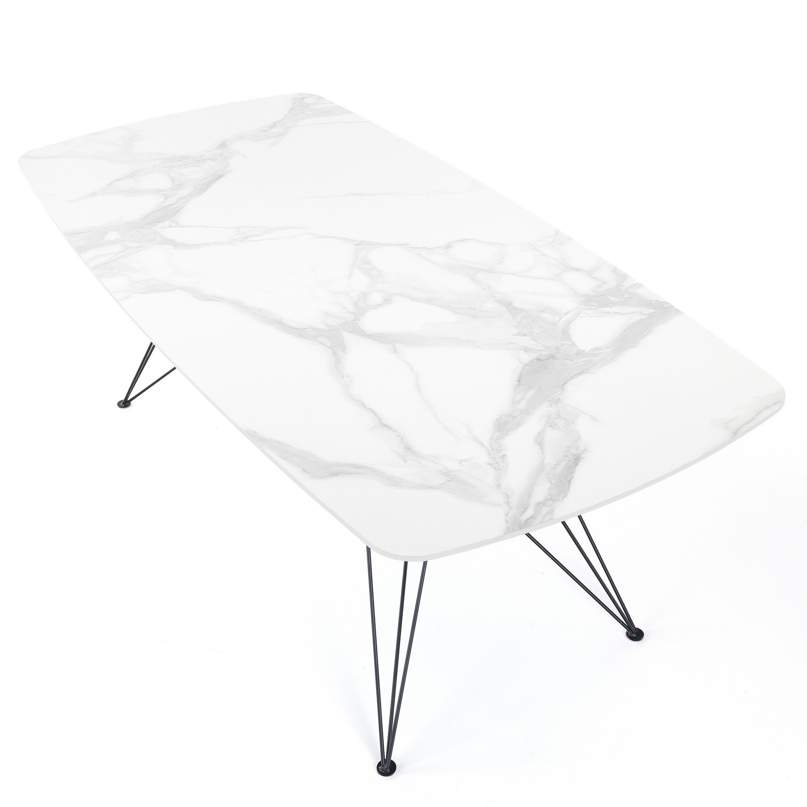 Tavolo scrivaniaJACOB WHITE MARBLE struttura metallo Nero piano ceramica effetto Marmo Calacatta Bianco cm H77 L180 P90