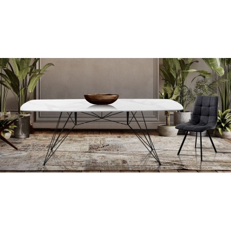 Tavolo scrivaniaJACOB WHITE MARBLE struttura metallo Nero piano ceramica effetto Marmo Calacatta Bianco cm H77 L180 P90