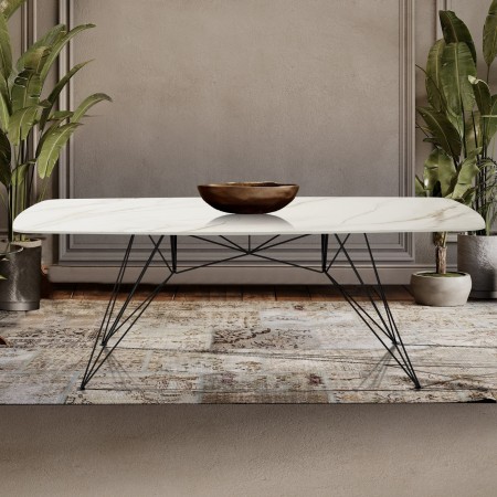 Tavolo scrivania JACOB ONICE MARBLE struttura metallo Nero piano ceramica effetto Marmo Onice Bianco / Giallo cm H77 L180 P90