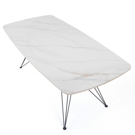 Tavolo scrivania JACOB ONICE MARBLE struttura metallo Nero piano ceramica effetto Marmo Onice Bianco / Giallo cm H77 L180 P90