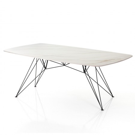 Tavolo scrivania JACOB ONICE MARBLE struttura metallo Nero piano ceramica effetto Marmo Onice Bianco / Giallo cm H77 L180 P90