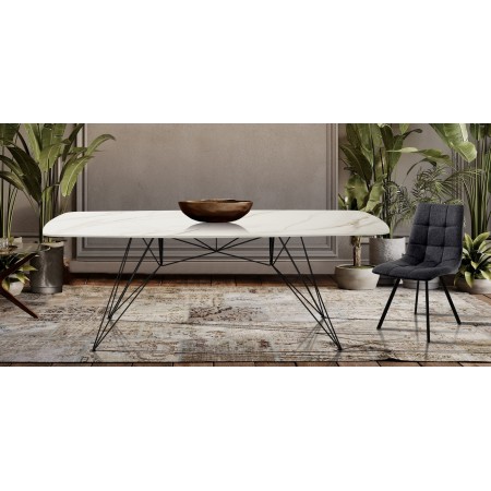 Tavolo scrivania JACOB ONICE MARBLE struttura metallo Nero piano ceramica effetto Marmo Onice Bianco / Giallo cm H77 L180 P90