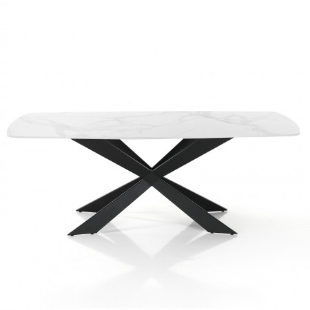 Tavolo JUSTIN WHITE MARBLE basamento metallo Nero opaco piano ceramica effetto Marmo Calacatta Bianco lucido cm H76 P90 L180