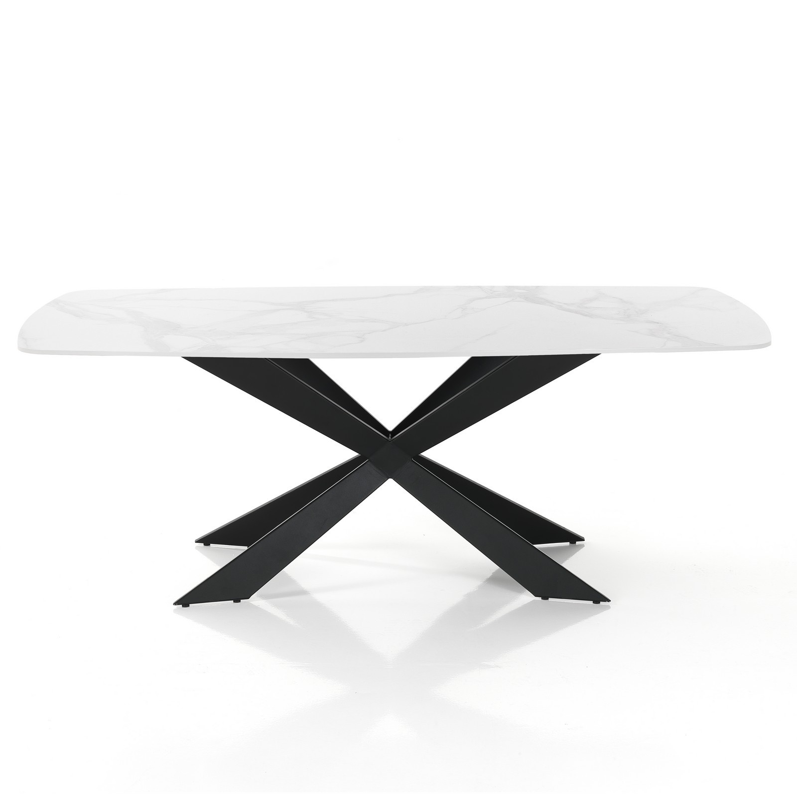 Tavolo JUSTIN WHITE MARBLE basamento metallo Nero opaco piano ceramica effetto Marmo Calacatta Bianco lucido cm H76 P90 L180