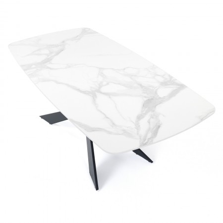 Tavolo JUSTIN WHITE MARBLE basamento metallo Nero opaco piano ceramica effetto Marmo Calacatta Bianco lucido cm H76 P90 L180