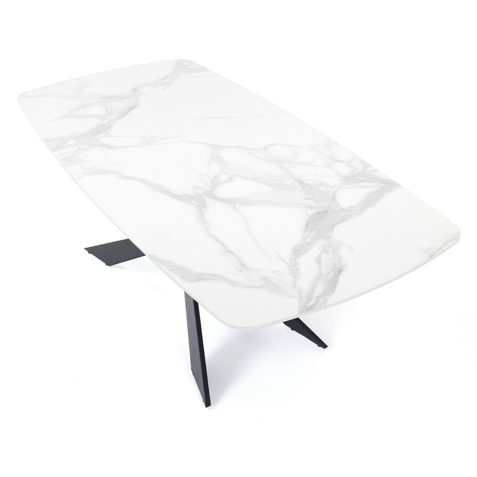Tavolo JUSTIN WHITE MARBLE basamento metallo Nero opaco piano ceramica effetto Marmo Calacatta Bianco lucido cm H76 P90 L180