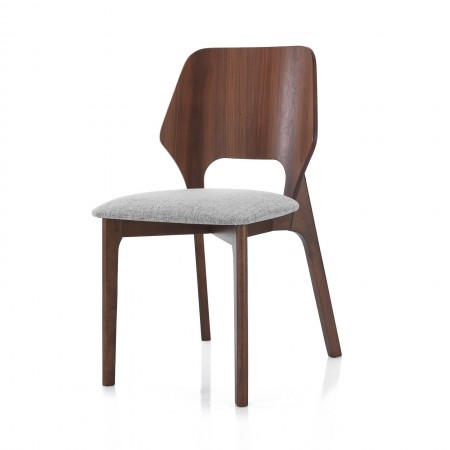 Sedia MAYRA legno massello finitura Noce scuro tessuto Grigio chiaro H84 L48 P55
