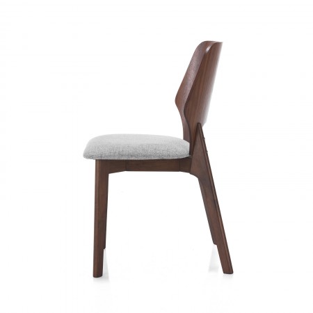 Sedia MAYRA legno massello finitura Noce scuro tessuto Grigio chiaro H84 L48 P55