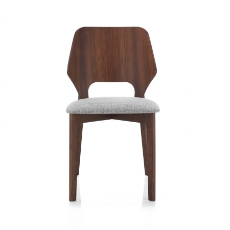 Sedia MAYRA legno massello finitura Noce scuro tessuto Grigio chiaro H84 L48 P55